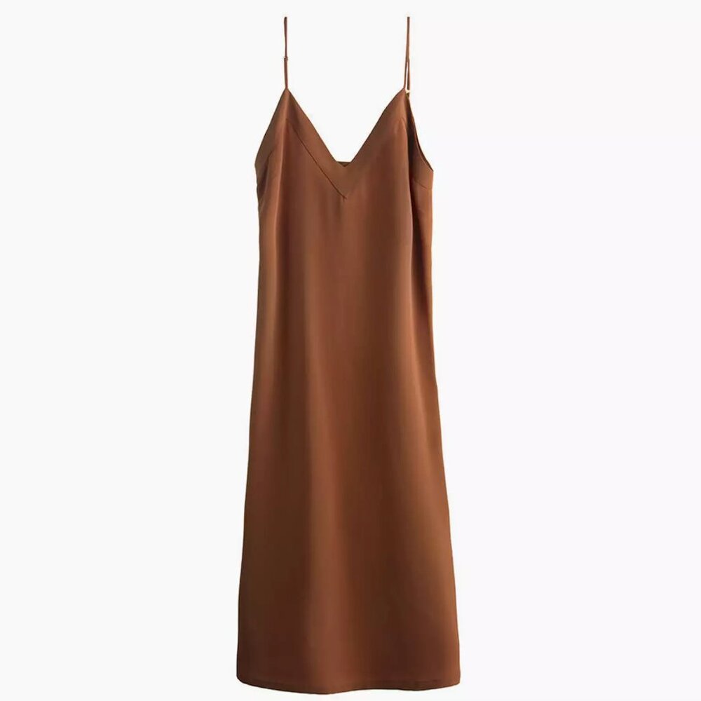 Cuyana Brown Chestnut Silk Slip Dress | Size Small SM S